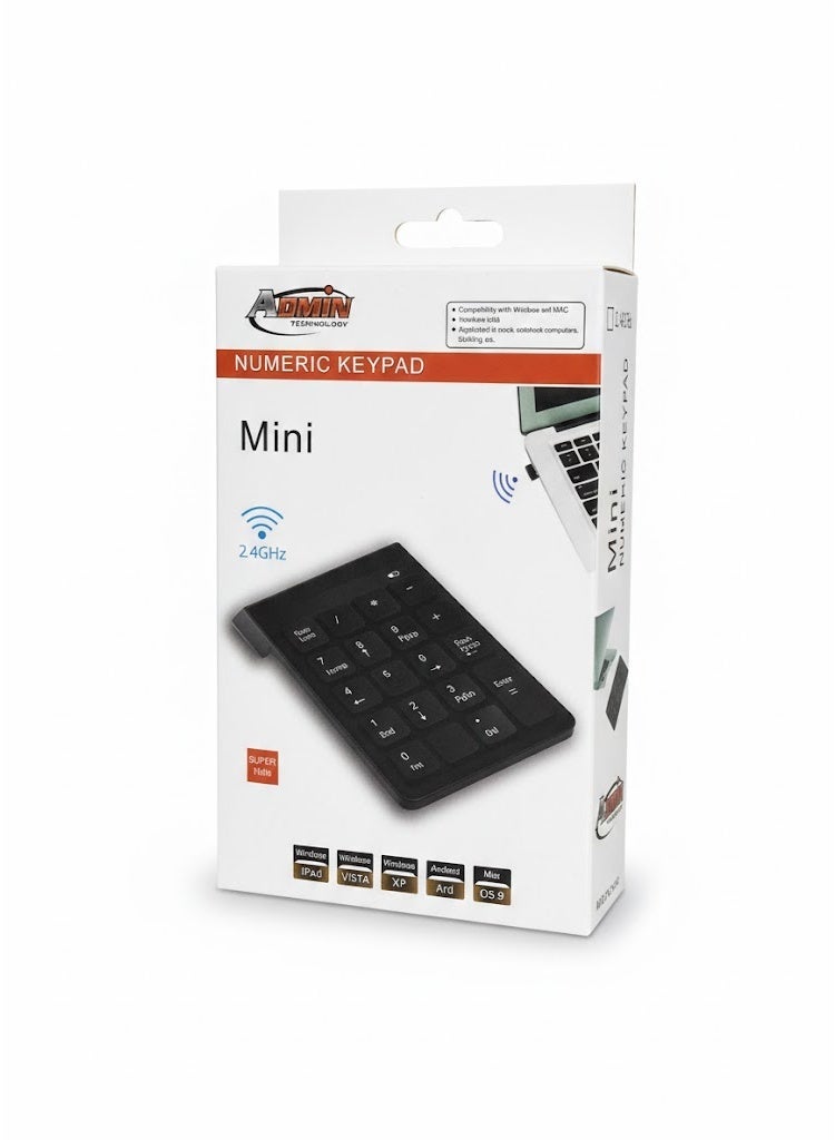 ADMIN TECHNOLOGY 2.4GHz Wireless Numeric Keypad with 18 Keys & USB Receiver - Portable Slim Mini Number Pad for Financial Accounting, Compatible with Laptop, Desktop & PC - Image 1